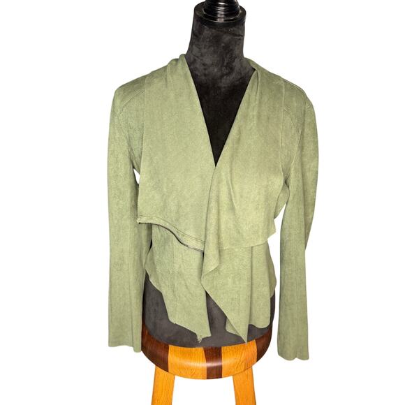 BLANK NYC Women's sz Medium Green Drape Front Faux Suede Jacket 2-in-one - Picture 2 of 10